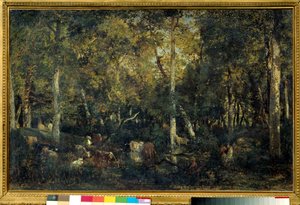 Dřevěný interiér s názvem Stará kolej Bas-Breau (les Fontainebleau) Obraz Theodora Rousseaua (1812-1887) 1836 Sun. 0,65x1,03 m Paříž, muzeum Orsay od Pierre Etienne Theodore Rousseau