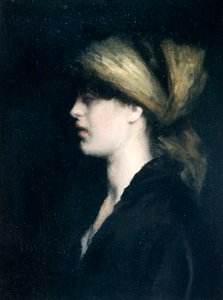 Chiaroscuro, a Profile, the Golden Scarf, c.1900 (olej na plátně)