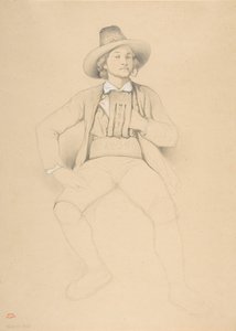 Muž v tyrolském kostýmu, sedící, kouří dýmku, 1842.