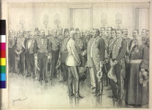 Císař hovoří s německým velvyslancem Philppem zu Eulenburg-Hertefeld.