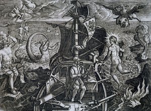 Alegorie plaveb Ferdinanda Magellana (1480-1521), rytina Theodora de Bry (1528-1598) od Theodore de Bry