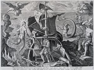 Alegorie na cestách Ferdinanda Magellana (1480-1521), Theodor de Bry (1528-1598) od Theodore de Bry