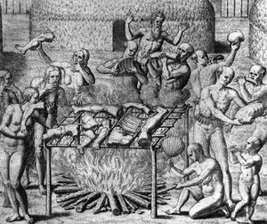 Anthropophage Meals: Cannibales in Brazil – v „The Wonderful Tale of America“ ​​od Théodora de Bry od Theodore de Bry