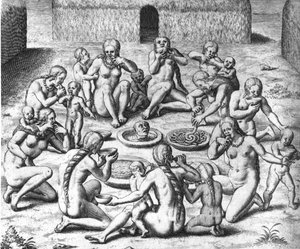Anthropophage Meals: Cannibals of South America – in “” Admirante Narratio Americae””, od Théodora de Bry od Theodore de Bry