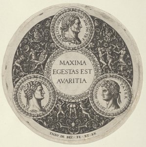 Design pro misku s portréty římských císařů Vitellia, Domitiana a Augusta..., ca. 1588. od Theodore de Bry