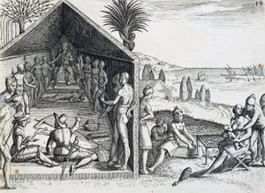 Král přijímá evropské návštěvníky, Cape Lopez, Gabon, rytina z Indie orientalis od Theodora de Bry (1528-1598), Afrika od Theodore de Bry