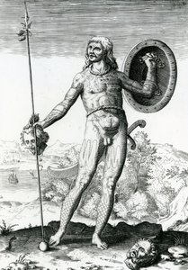 Piktický muž držící lidskou hlavu od Theodore de Bry