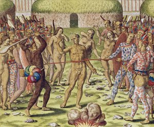 Poprava nepřítele indiány Topinambou, 1562 od Theodore de Bry