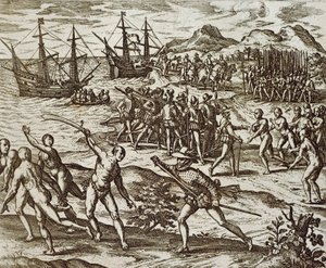 Španělština v Americe, Theodore De Bry, rytina od Theodore de Bry