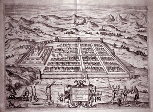 Pohled na incké město Cuzco, Peru (rytina od Theodore de Bry
