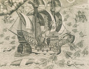Okřídlené ryby z indických moří, ilustrace z amerických dějin od Theodora de Bryho od Theodore de Bry