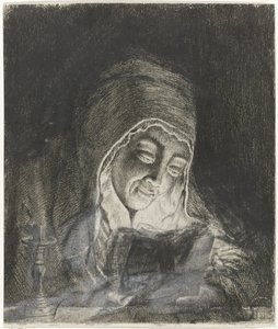 Žena čte při svíčkách