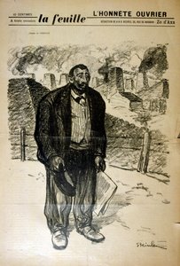 Kresba chudého továrníka proti průmyslové krajině od Alexandra Steinlena (1859-1923), francouzského secesního malíře a grafika švýcarského původu. od Théophile Alexandre Steinlen
