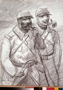 První světová válka: „Chlupatý v roce 1915“, francouzští vojáci. Kresba Theophile Alexandre Steinlen (1859-1923) od Théophile Alexandre Steinlen