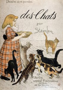 Dívka přináší kočkám misku na mléko - obálka "" Cats" od Steinlen, n.d. 19. od Théophile Alexandre Steinlen