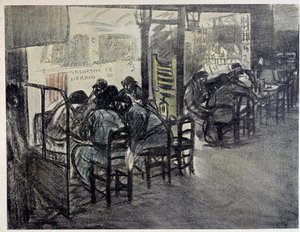 Na terase kavárny (Na vitríně je napsáno „“ Absinth 15“, „“ Pernod 20“) Kresba Theophile Alexandre Steinlen (1859-1923) Paříž 20. století, Musee Carnavalet od Théophile Alexandre Steinlen