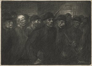 Dělníci opouštějící továrnu od Théophile Alexandre Steinlen