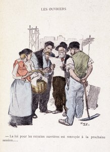 Dělníci: Zákon o dělnických důchodech se odkládá na příští zasedání... - v „“In life””, od Steinlena 1901 od Théophile Alexandre Steinlen