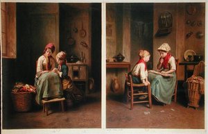 Lekce a karetní hra, vytištěno v roce 1858 (barevně lito) od Theophile Emmanuel (after) Duverger