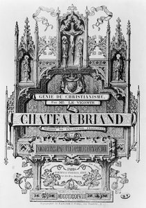 Titulní strana k „Le Genie du Christianisme“ od Francoise Reneho (1768-1848) vikomta z Chateaubriand, vyryla Henri Desire Porret, 1838 od Theophile Evariste Fragonard