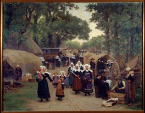 Příjezd do Pardon de Fouesnant Breton Families v tradičních krojích. Obraz Theophile Deyrolle (1844-1923) 1892 Brest, Museum of Fine Arts