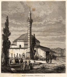 Mešita Giaour-Meidan (Giaour Meidan) v Trebizonde (dnešní Trabzon, na pobřeží Černého moře, Turecko), která byla kdysi byzantským kostelem, vyryta podle kresby vypravěče, ilustrující cestu do Lazistanu a Arménie, z roku 1869, tím