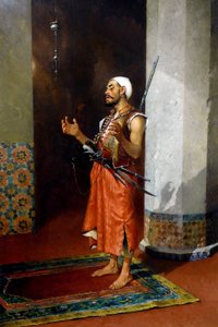 Turecká stráž se modlí, konec 19.-začátek 20. století (olej na plátně) od Theophile Marie Francois Lybaert