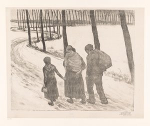Muž a žena se dvěma dětmi na venkovské cestě Pauvres gens od Théo van Rysselberghe