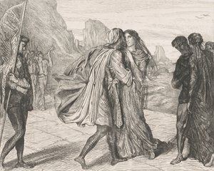 Ó můj spravedlivý válečníku!: deska 5 z Othello Act 2, scéna 1, leptané 1844, přetištěno 1900. od Théodore Chassériau