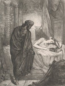 Přesto musí zemřít: deska 11 z Othello Act 5, scéna 2, leptaná 1844, přetištěná 1900. od Théodore Chassériau