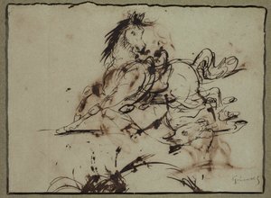 Připsáno Théodoru Géricaultovi - Splašený kůň, konec 18. až začátek 19. století od Theodore Gericault
