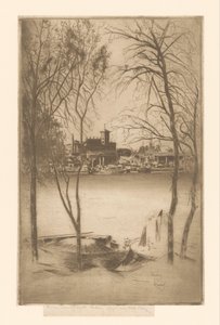 Pohled na řeku s přístavem a průmyslem Laburnums a Battersea od Théodore Roussel (signed by artist)