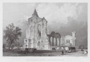 Croyland Abbey, Lincolnshire (rytina) od Thomas (after) Allom