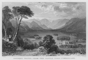 Derwent Water, z Castle Head, Cumberland (rytina) od Thomas (after) Allom