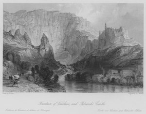 Fontána Vaucluse a Petrarchův hrad (rytina) od Thomas (after) Allom