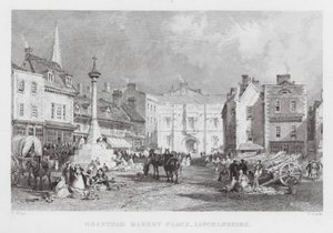 Grantham Market Place, Lincolnshire (rytina) od Thomas (after) Allom