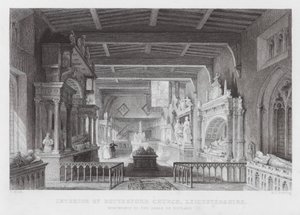 Interiér Bottesford Church, Leicestershire, Památky hrabat z Rutlandu (rytina) od Thomas (after) Allom