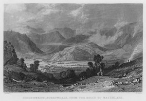Rossthwaite, Borrowdale, od cesty k Watenlath (rytina) od Thomas (after) Allom