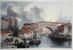 Západní brána Ching Keang Foo, kolem 1850 (barevná lito) (barevná verze 367544) od Thomas (after) Allom