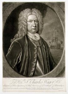 Portrét sira Charlese Wagera (1666-1743) admirála modré eskadry, vyrytý Johnem Faberem (1684-1756) 1732 (rytina) od Thomas (after) Gibson