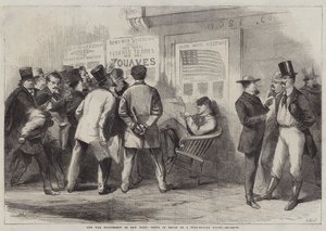 Válečné vzrušení v New Yorku, scéna před hasičským domem (rytina) od Thomas (after) Nast