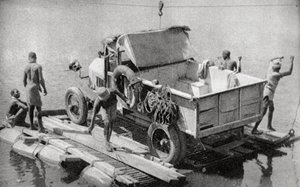Překročení řeky Chambesi na rozbitém pontonu, Severní Rhodesie, 1925 1927