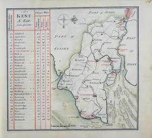 Kent, deska 39r, z Kompletní sady map Anglie a Walesu obecně..., 1724 (pero a inkoust a wc na papíře)