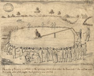 Ducking prostitutky, Manchester, 1819 (pero a inkoust a pero na papíře)