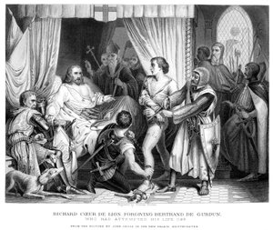 Král Richard I. 1157-1199, odpouštějící Bertranndu De Gurdunovi, konec 19. století.