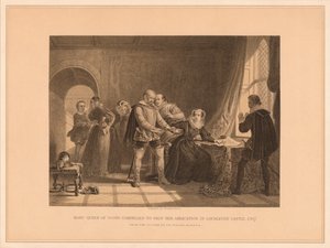 Skotská královna Marie nucena podepsat svou abdikaci na zámku Lochleven, 1567, 1878