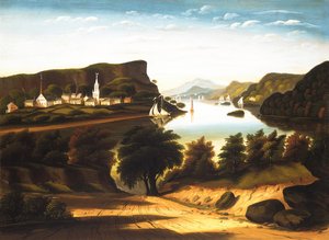 Lake George a vesnice Caldwell, ca. 50. léta 19. století.