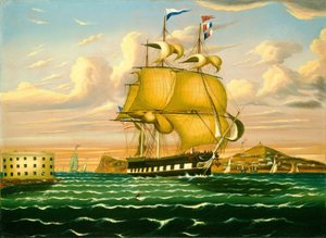 Balíková loď proplouvající kolem Castle Williams, přístav New York Harbor od Thomas Chambers