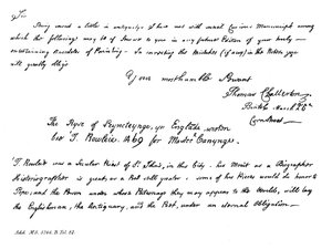 Část dopisu Thomase Chattertona Horacii Walpoleovi, konec 18. století, 1840 od Thomas Chatterton