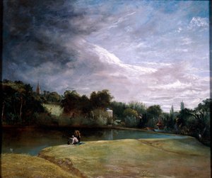Chlapci rybaření v přehradě poblíž Hampstead.